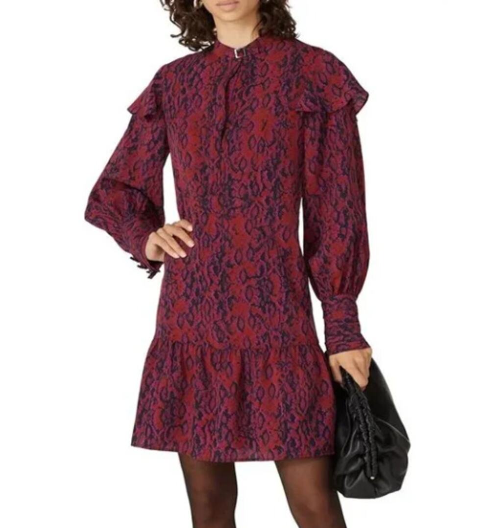 Koché Collective Python Snake Print Long Sleeve Mini Dress Magenta Black 34 US2